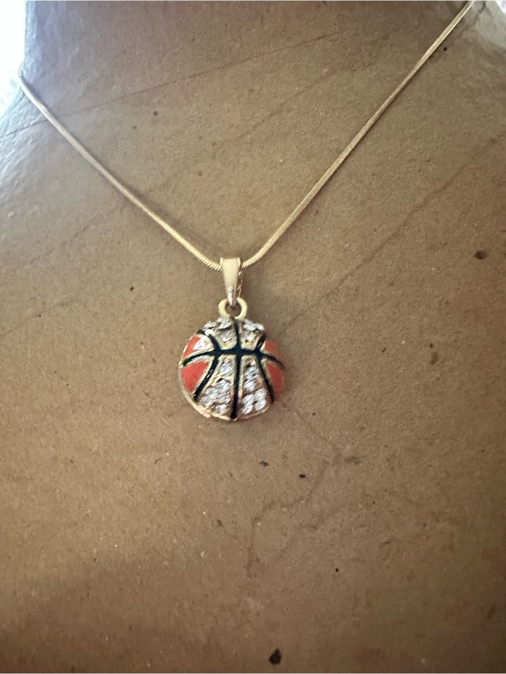 Gold Basketball Charm Pendant Necklace in Orange and Gold